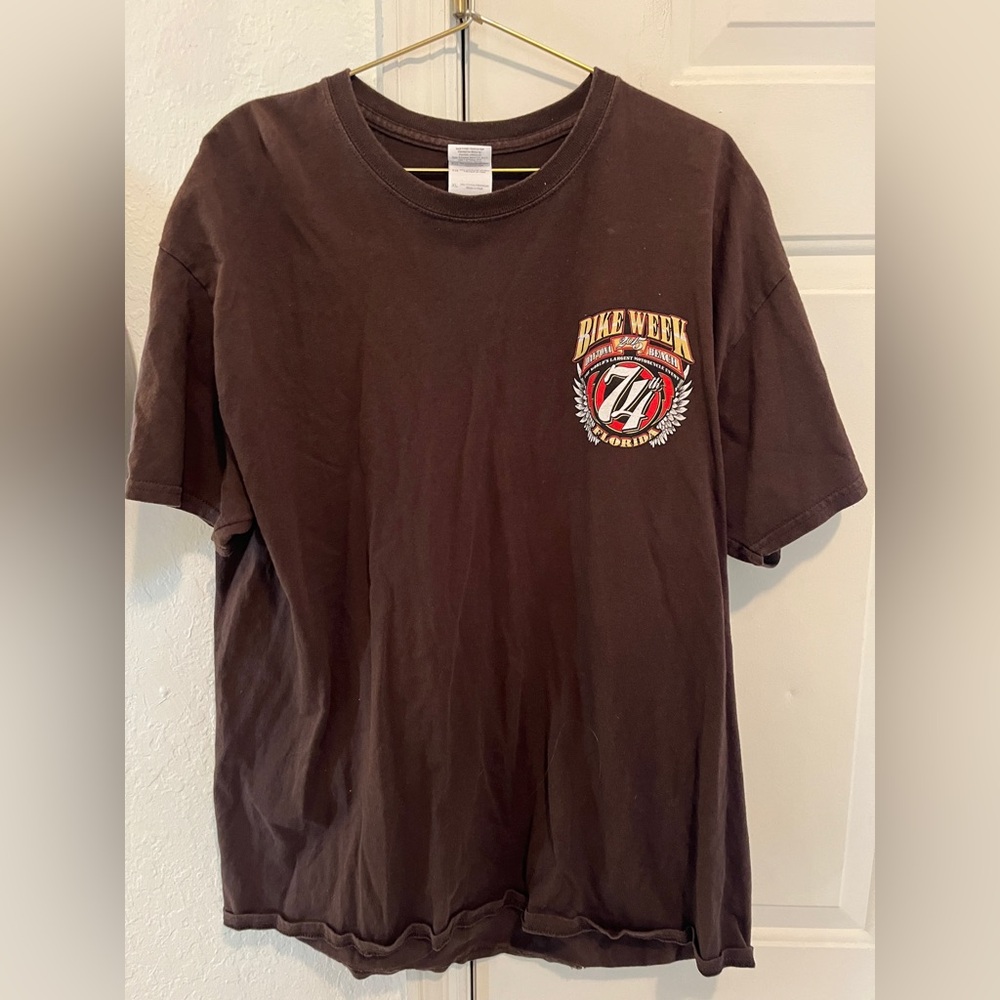 Mens size large 74th anniversary Daytona Bike Week Brown Graphic T-Shirt